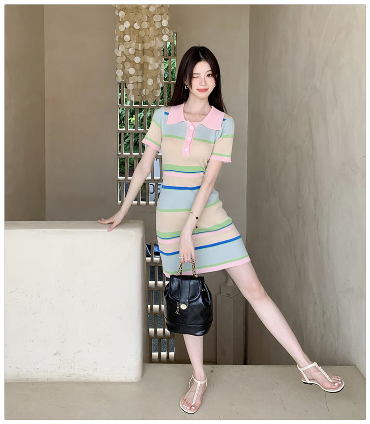 【dress】POLOネックタイトニットワンピースG22096