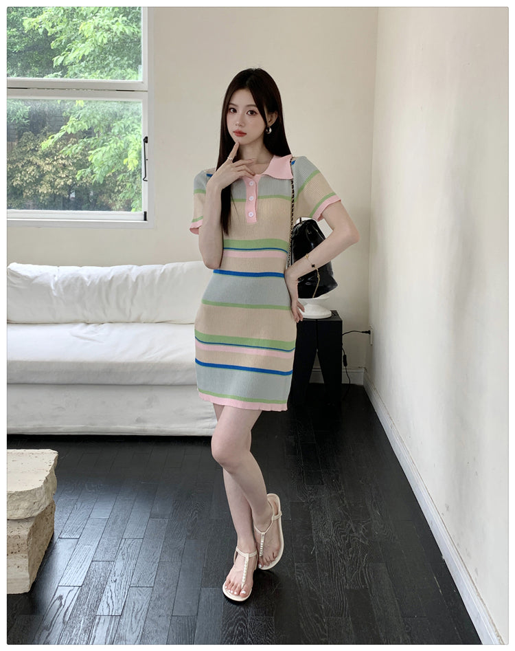 【dress】POLOネックタイトニットワンピースG22096