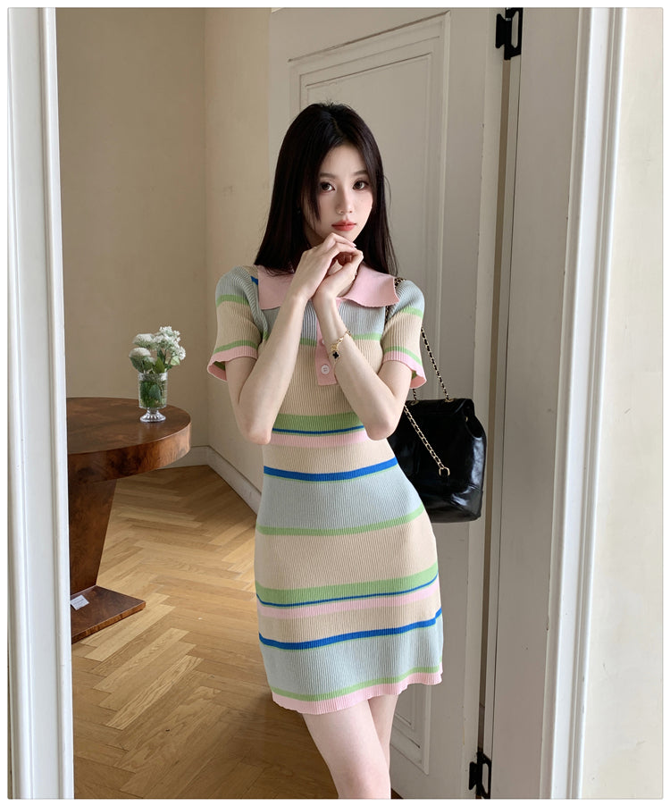 【dress】POLOネックタイトニットワンピースG22096