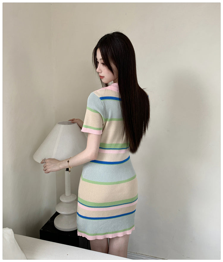 【dress】POLOネックタイトニットワンピースG22096