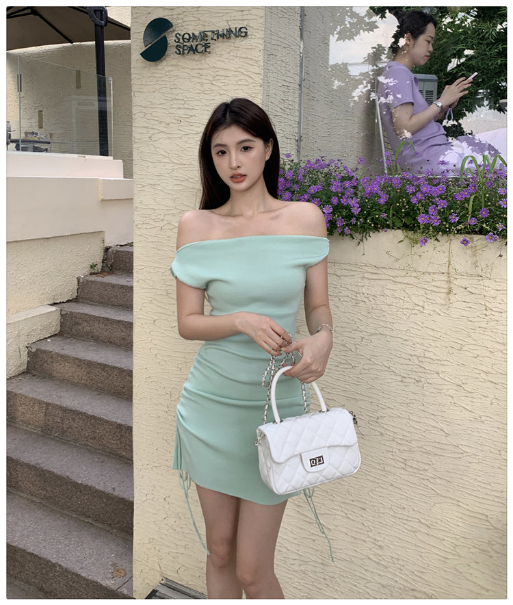 【dress】オフショルダータイトニットワンピースG22098