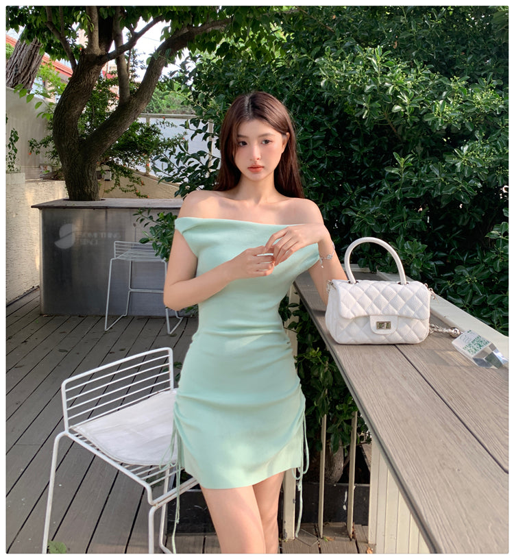 【dress】オフショルダータイトニットワンピースG22098