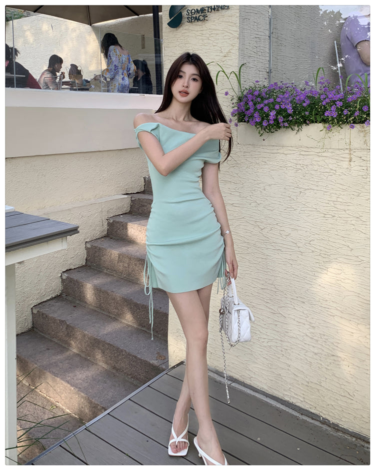 【dress】オフショルダータイトニットワンピースG22098