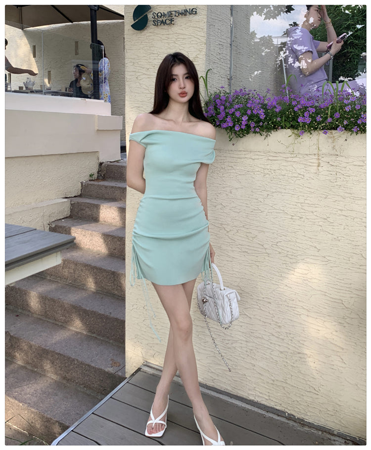 【dress】オフショルダータイトニットワンピースG22098
