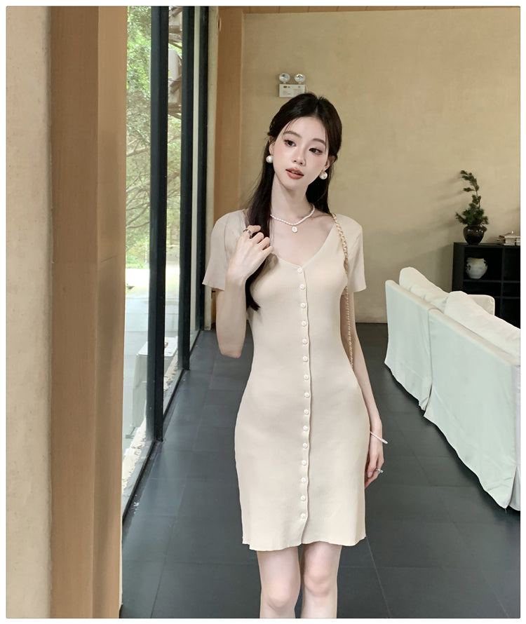 【dress】VネックタイトニットワンピースG22100