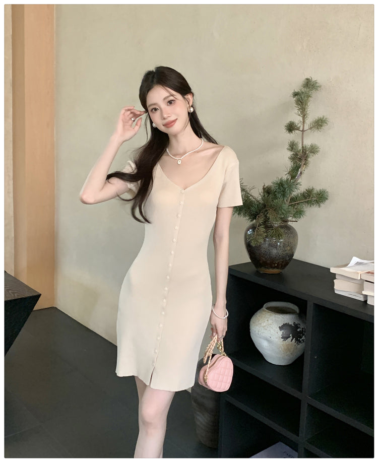 【dress】VネックタイトニットワンピースG22100