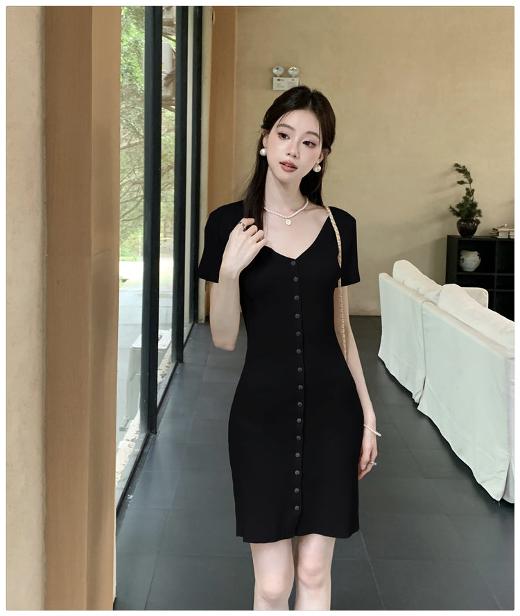 【dress】VネックタイトニットワンピースG22100