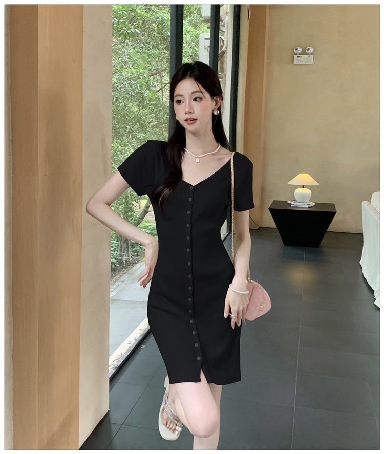 【dress】VネックタイトニットワンピースG22100