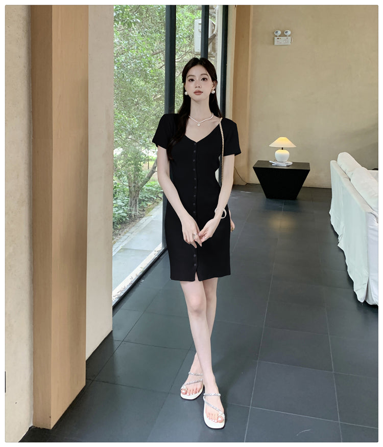 【dress】VネックタイトニットワンピースG22100