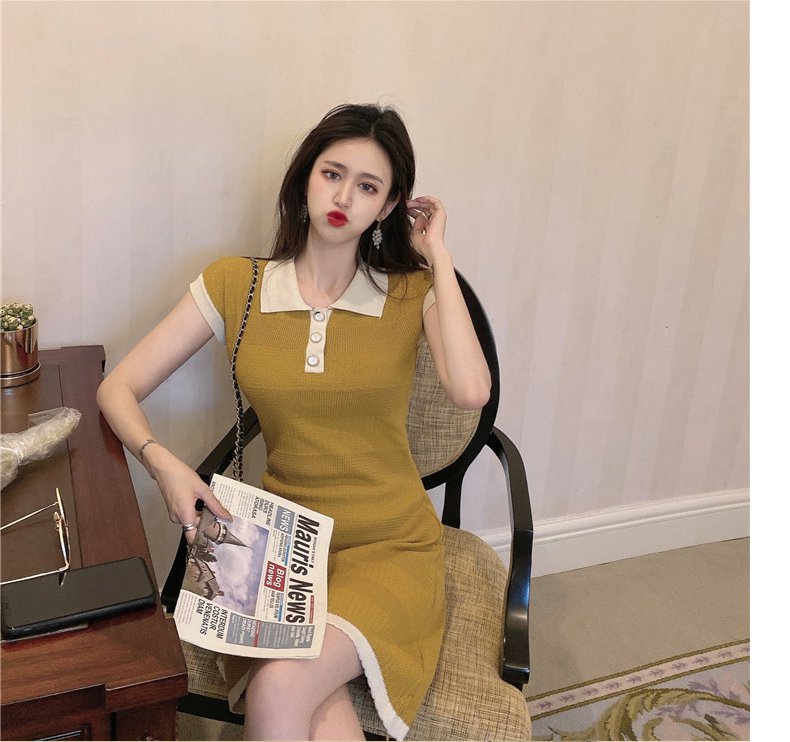 【dress】POLOネックニットワンピースG22101