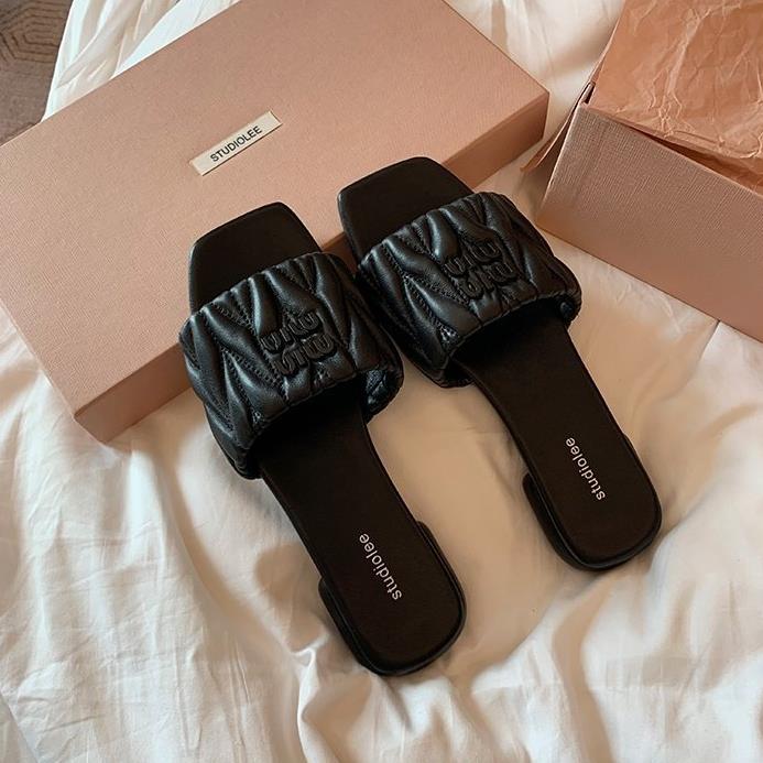 【shoes】4色スクエアトゥサンダルスリッパF7695