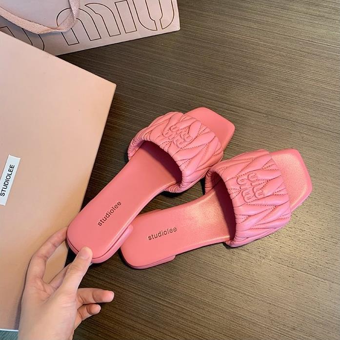 【shoes】4色スクエアトゥサンダルスリッパF7695