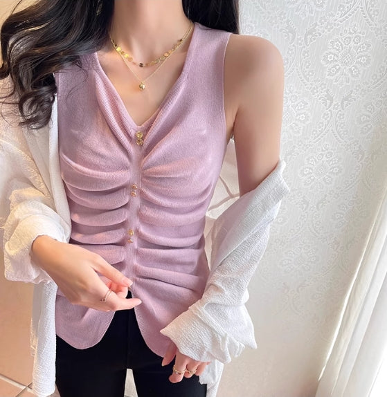 【tops】ノースリーブニットタンクトップG22152