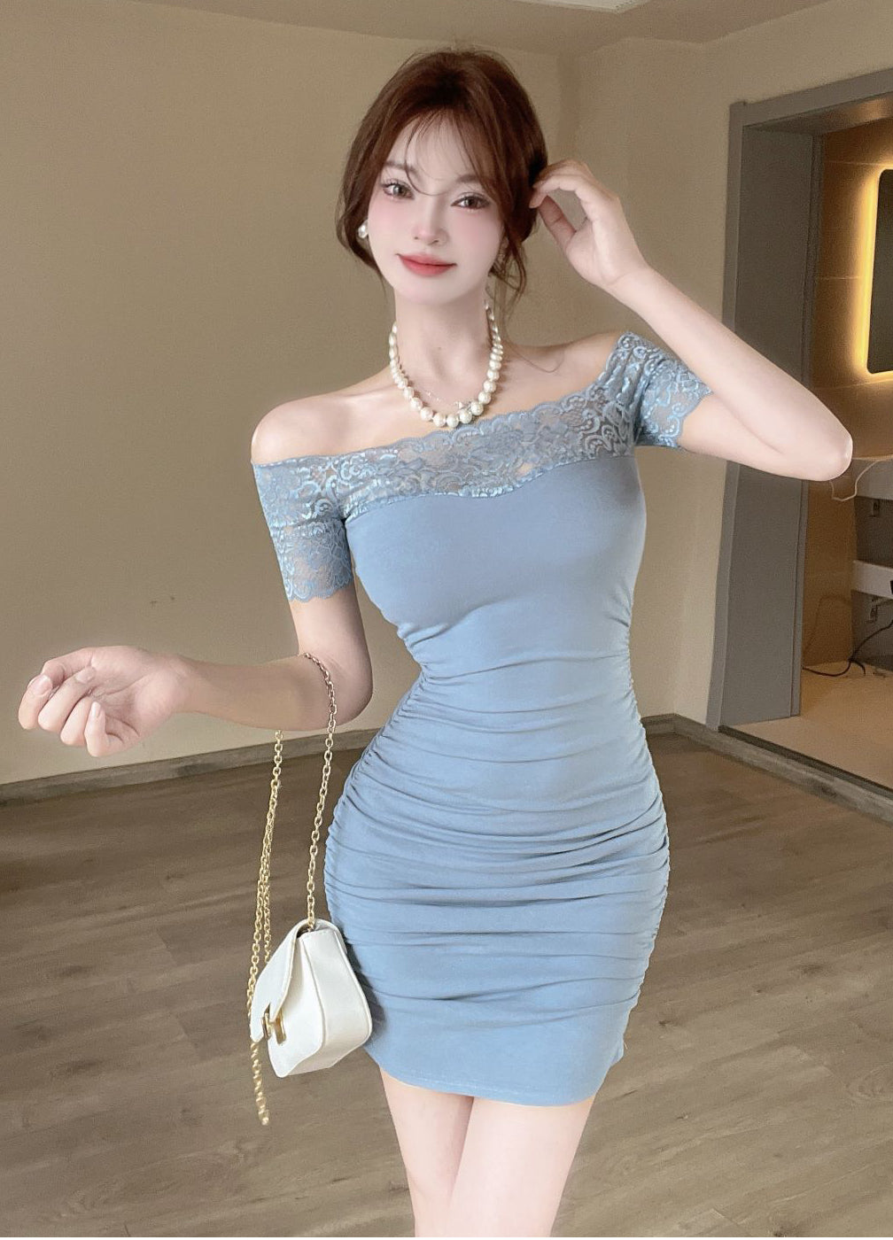 【dress】レースオフショルダーワンピースG22242