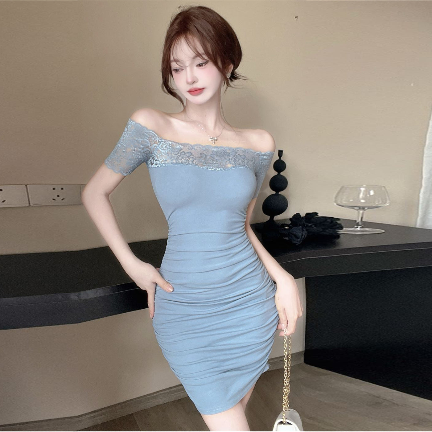 【dress】レースオフショルダーワンピースG22242