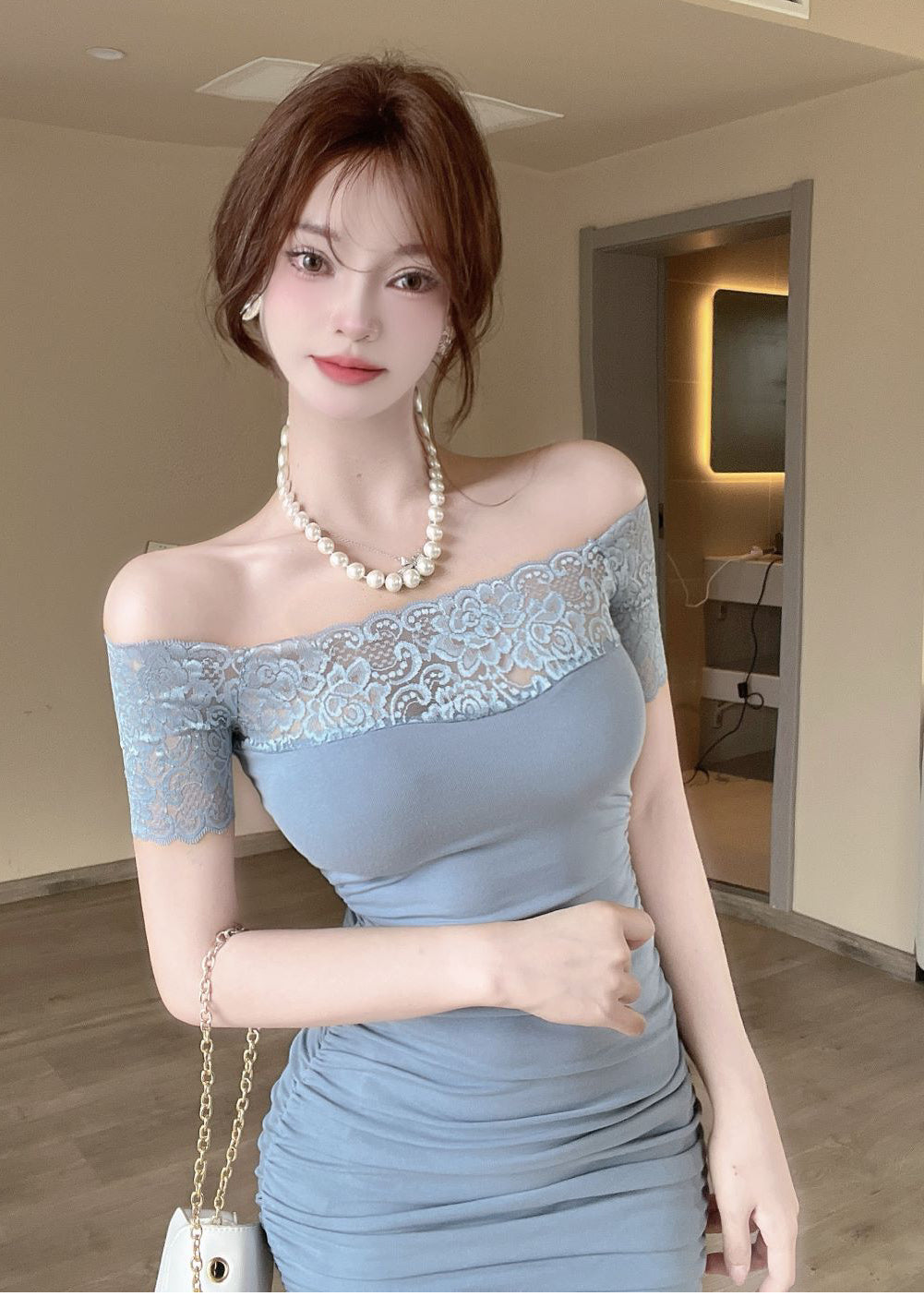 【dress】レースオフショルダーワンピースG22242