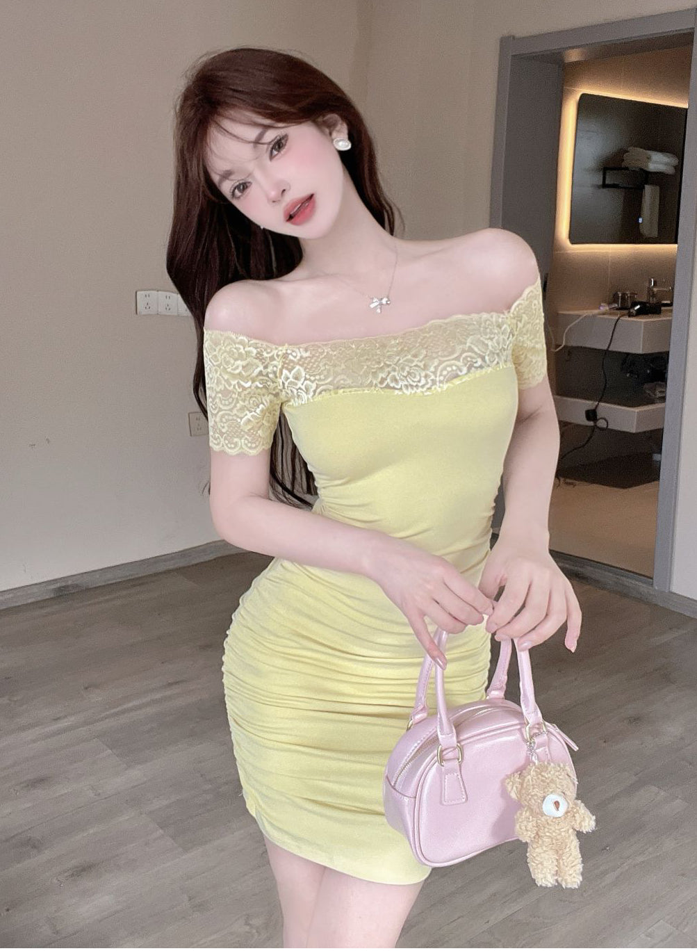 【dress】レースオフショルダーワンピースG22242