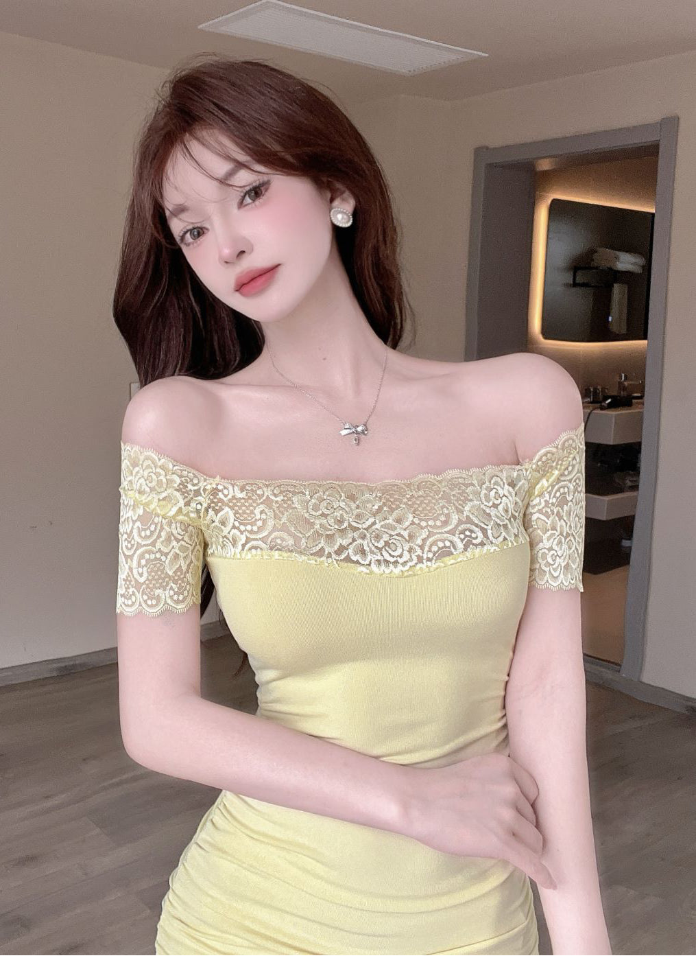 【dress】レースオフショルダーワンピースG22242