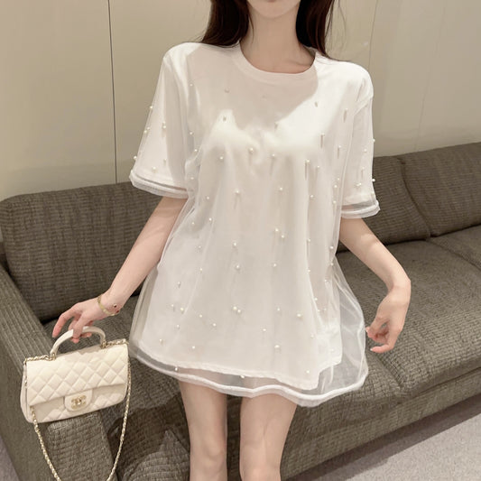 【tops】2色ビーズメッシュTシャツG22279