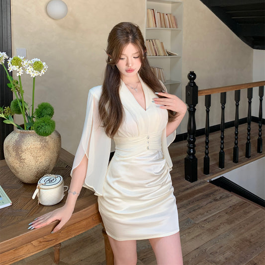 【dress】VネックシフォンデートワンピースG22282