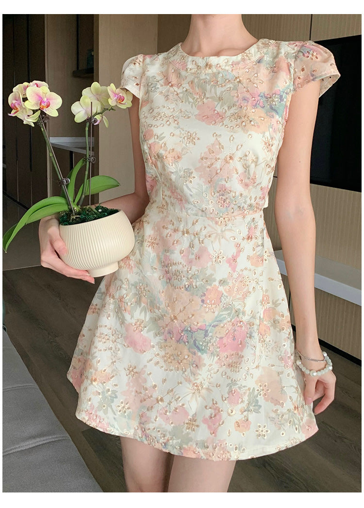 【dress】プリントバックで綺麗デートワンピースG22283