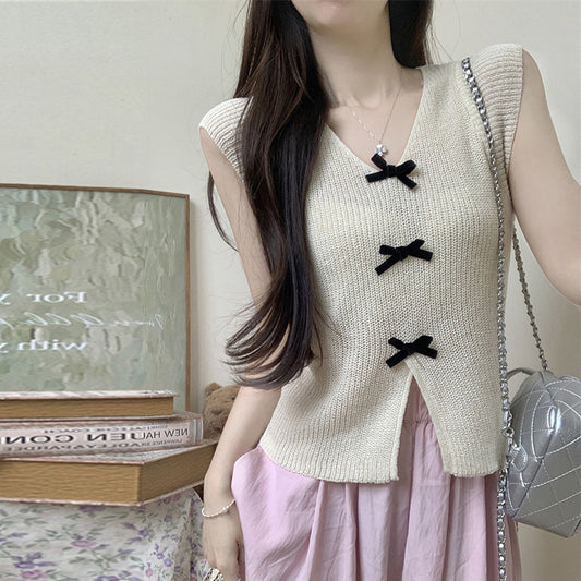 【tops】VネックリボンニットトップスG22285