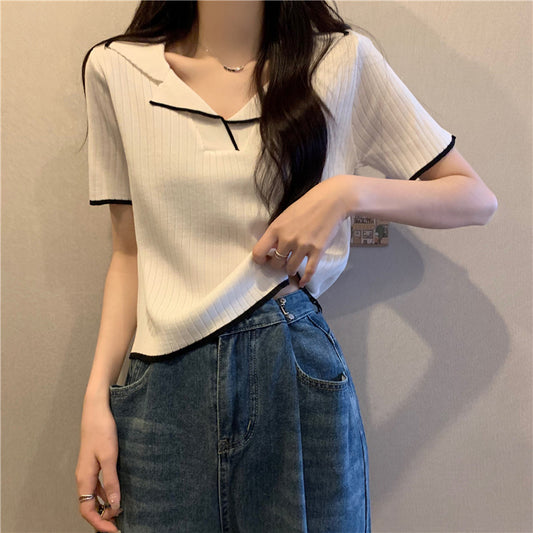 【tops】POLOネックニットTシャツG22288
