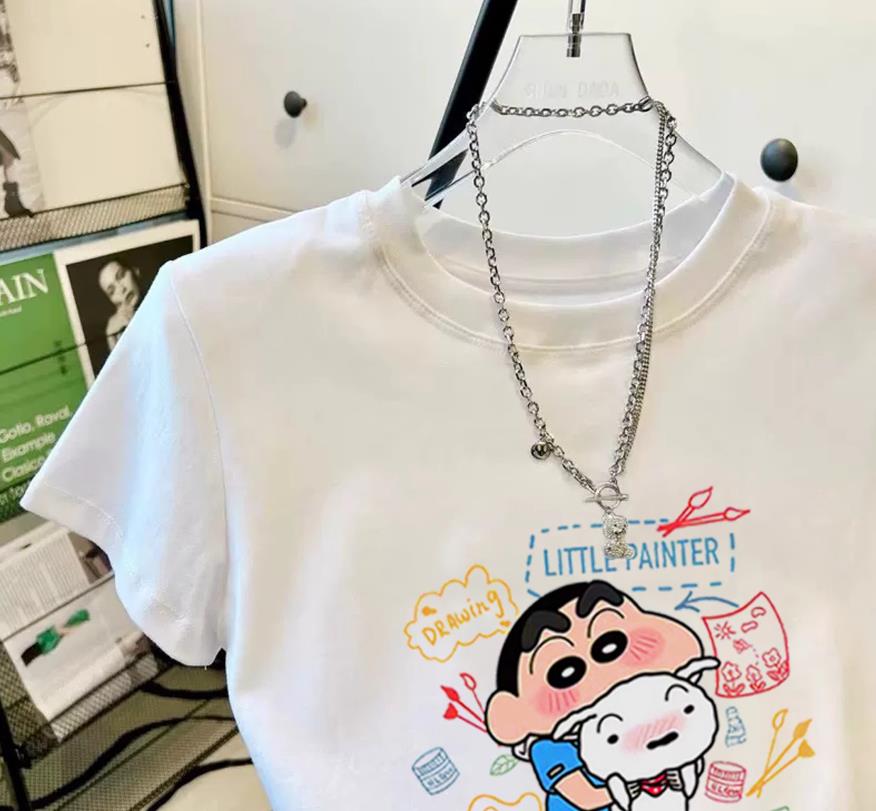 【tops】ラウンドネック半袖配色ＴシャツF7752