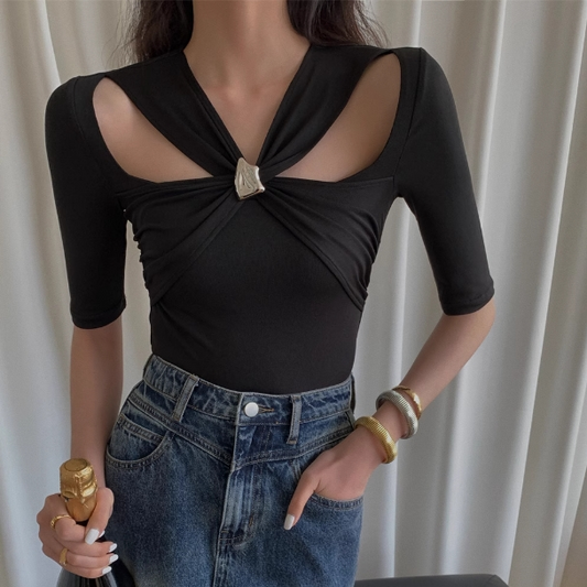 【tops】2色透かし彫りTシャツG22357