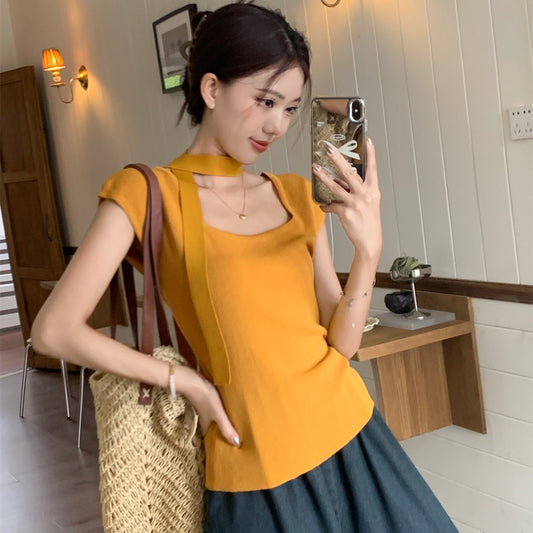 【tops】UネックニットTシャツG22363