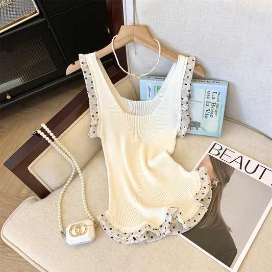 【tops】ドット柄スクエアネックキャミソールG22366