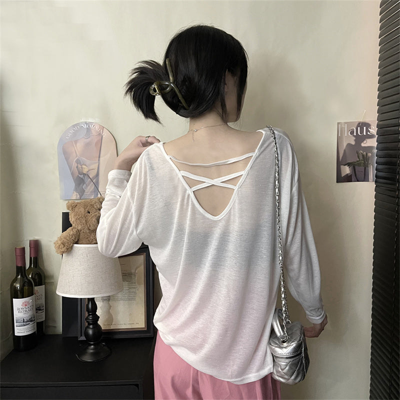 【tops】長袖透かし彫りTシャツG22368