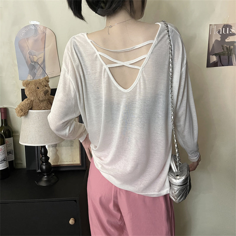 【tops】長袖透かし彫りTシャツG22368