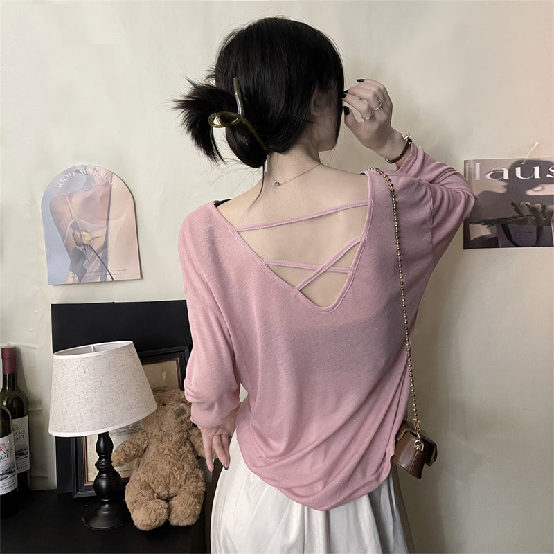 【tops】長袖透かし彫りTシャツG22368