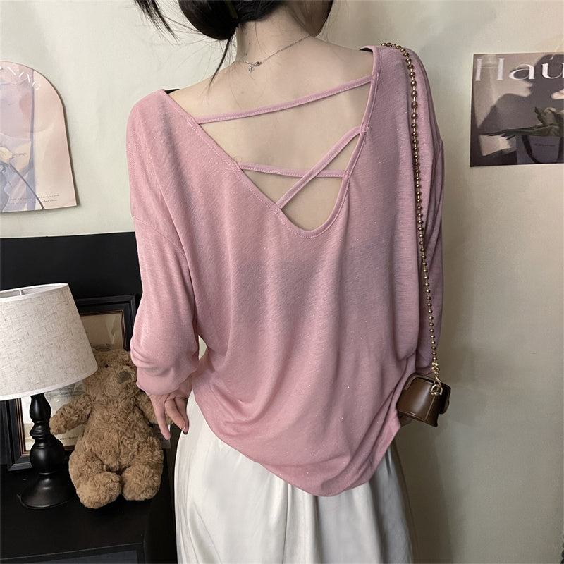 【tops】長袖透かし彫りTシャツG22368