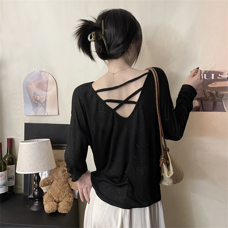 【tops】長袖透かし彫りTシャツG22368