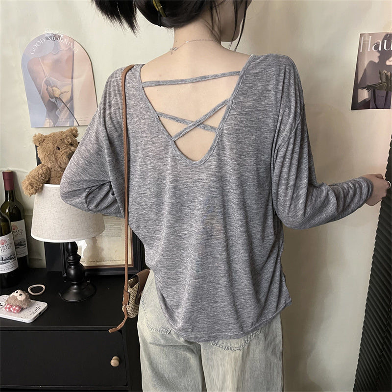 【tops】長袖透かし彫りTシャツG22368