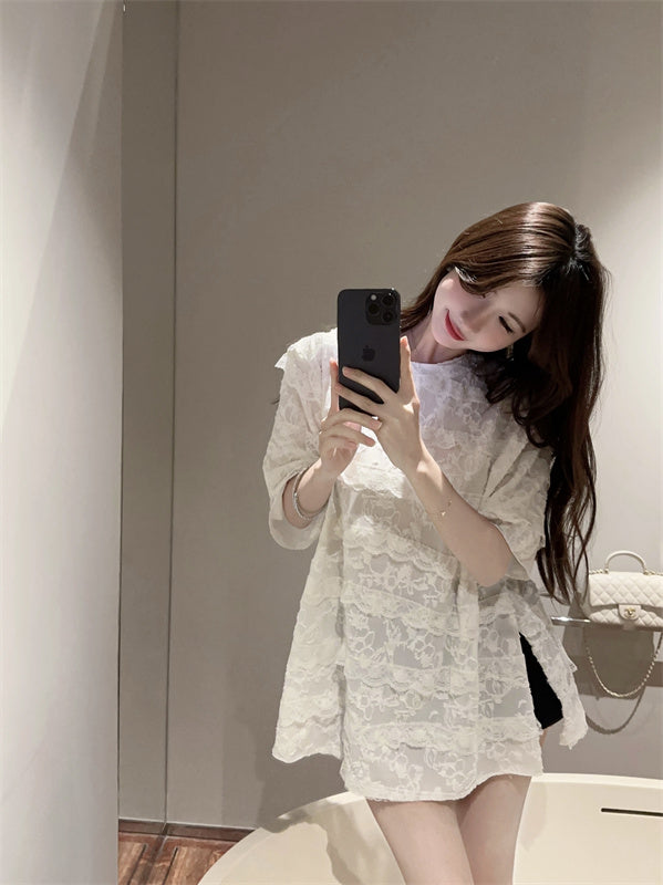 【tops】レーススリットＴシャツG22373