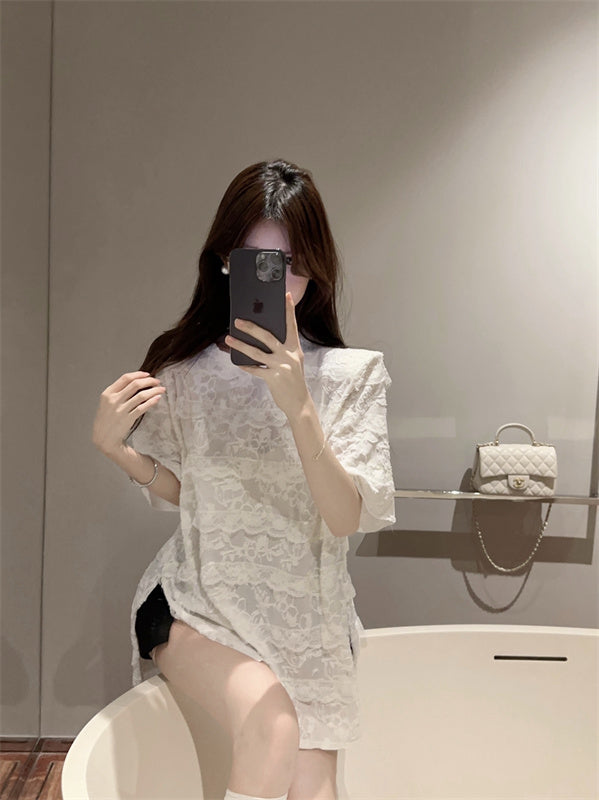 【tops】レーススリットＴシャツG22373