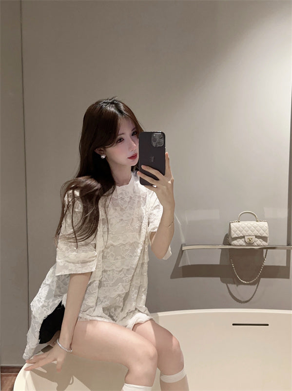 【tops】レーススリットＴシャツG22373
