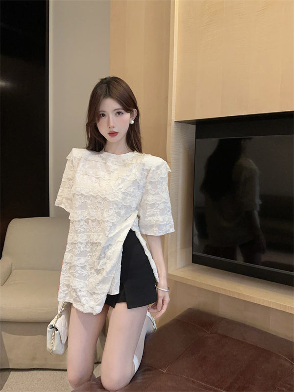 【tops】レーススリットＴシャツG22373