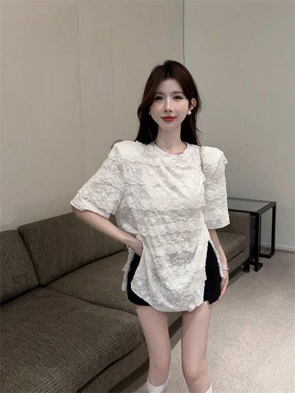 【tops】レーススリットＴシャツG22373