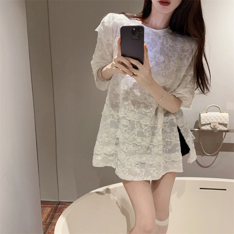 【tops】レーススリットＴシャツG22373