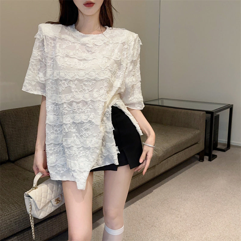 【tops】レーススリットＴシャツG22373
