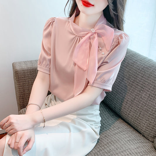 【tops】リボンシフォンブラウスG22396