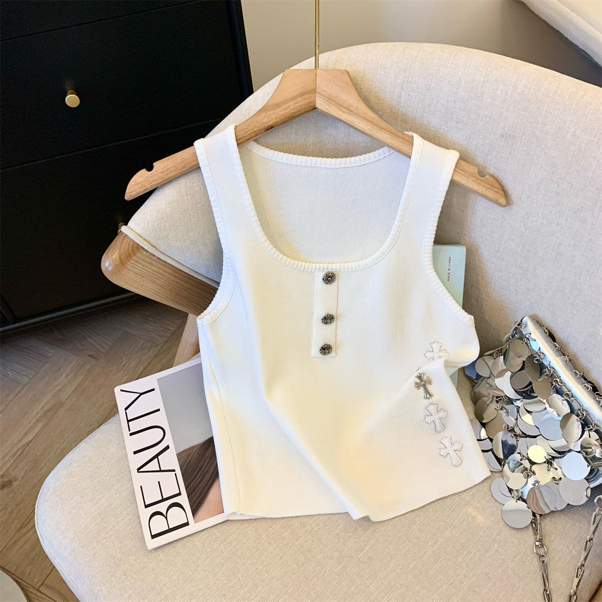 【tops】ノースリーブニットタンクトップG22428