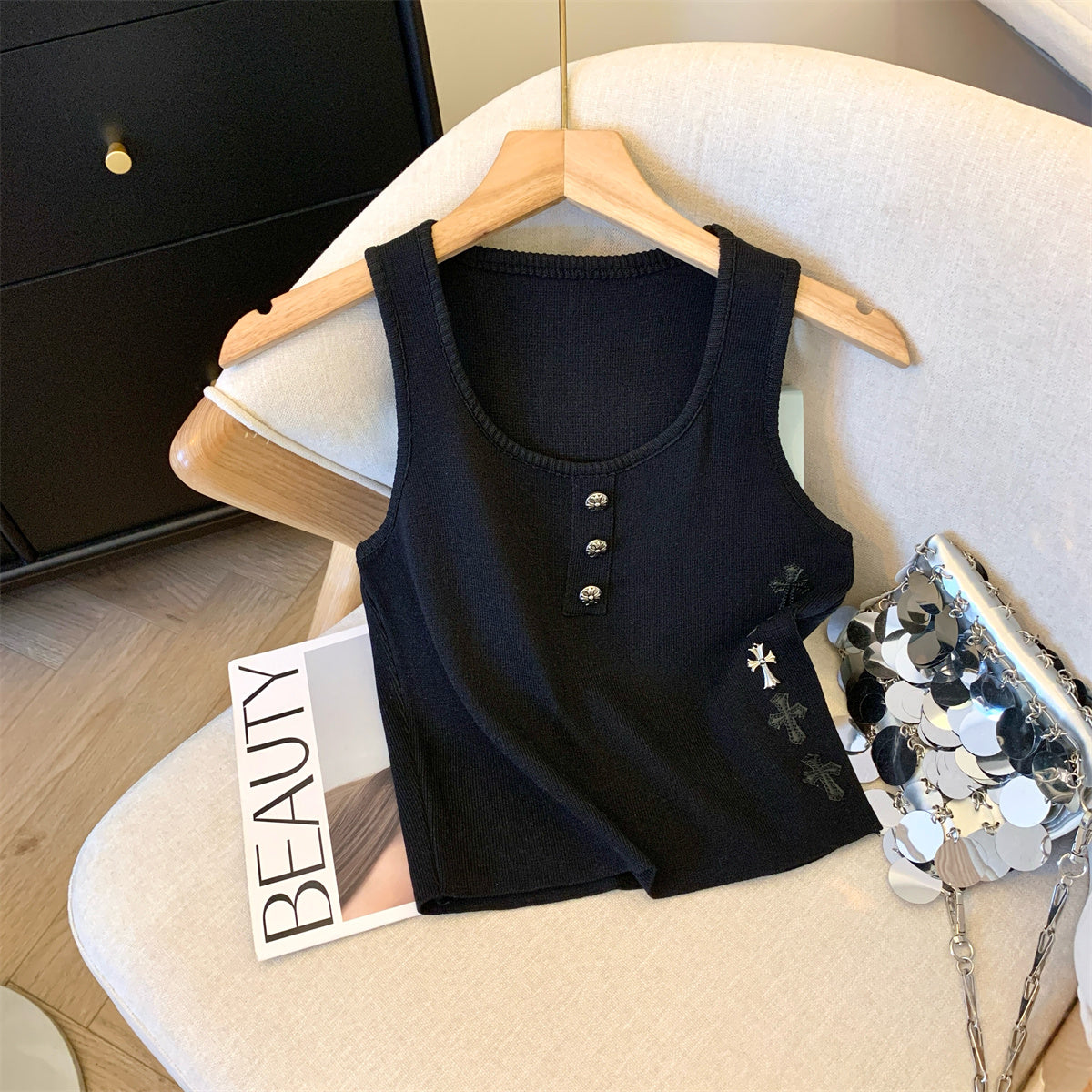 【tops】ノースリーブニットタンクトップG22428