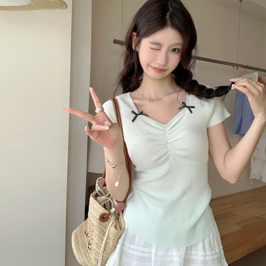 【tops】VネックニットTシャツG22437