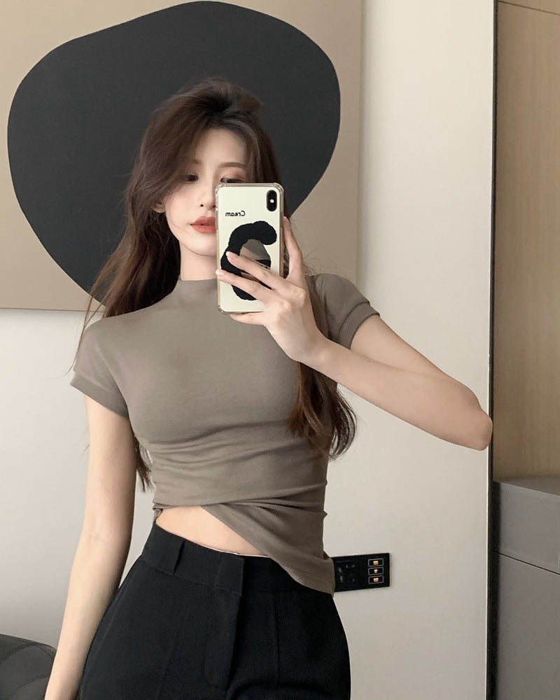 【tops】ハーフネック無地TシャツG22438
