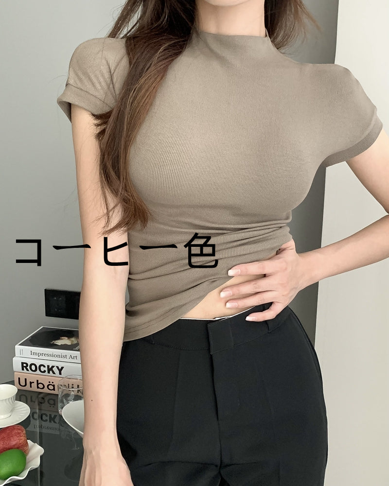 【tops】ハーフネック無地TシャツG22438